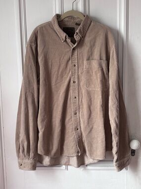 Men’s Reel Legends Corduroy Long Sleeve Button Front Tan Shirt Size XL